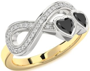 Diamond Emerald Platinum & Yellow Gold Infinity Two Heart Birthstone Ring