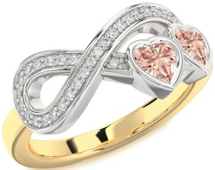 Diamond Emerald Platinum & Yellow Gold Infinity Two Heart Birthstone Ring