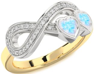 Diamond Emerald Platinum & Yellow Gold Infinity Two Heart Birthstone Ring