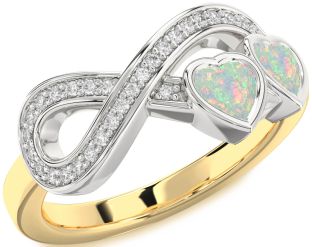 Diamond Emerald Platinum & Yellow Gold Infinity Two Heart Birthstone Ring