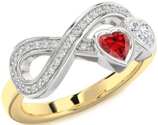 Diamond Emerald Platinum & Yellow Gold Infinity Two Heart Birthstone Ring