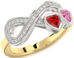 Diamond Emerald Platinum & Yellow Gold Infinity Two Heart Birthstone Ring