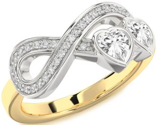 Diamond Emerald Platinum & Yellow Gold Infinity Two Heart Birthstone Ring