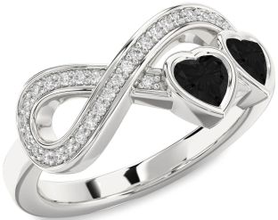 Diamond Emerald Platinum Infinity Two Heart Birthstone Ring