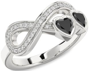 Diamond Emerald Platinum Infinity Two Heart Birthstone Ring