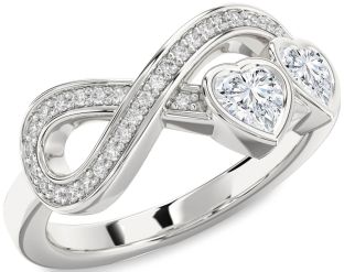 Diamond Silver Infinity Two Heart Ring