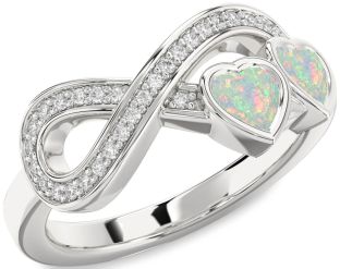 Diamond Emerald Platinum Infinity Two Heart Birthstone Ring