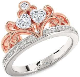 Diamond Silver & 10K Rose Gold Two Heart Ring