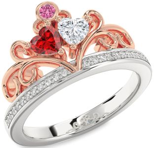 Diamond Silver & 10K Rose Gold Two Heart Mother's Ring