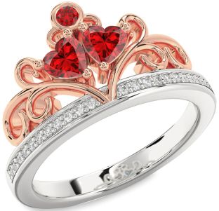 Diamond Emerald Platinum & Rose Gold Two Heart Birthstone Ring