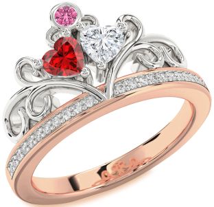 Diamond White Rose Gold Two Heart Mother's Ring