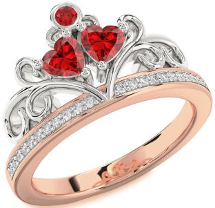 Diamond Emerald Platinum & Rose Gold Two Heart Birthstone Ring