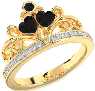Black Diamond Gold Silver Two Heart Ring