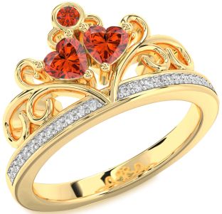 Diamond Fire Opal Gold Silver Two Heart Ring