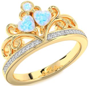 Diamond Moonstone Gold Silver Two Heart Ring