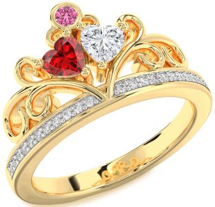 Diamond Gold Two Heart Mother's Ring
