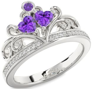 Diamond Emerald Platinum Two Heart Birthstone Ring