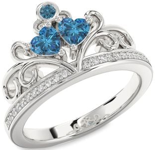 Blue Diamond Silver Two Heart Ring