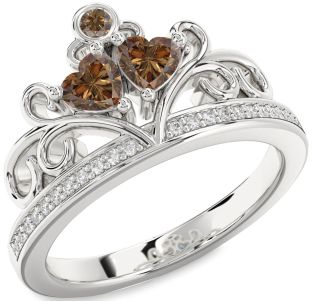 Chocolate Brown Diamond Silver Two Heart Ring