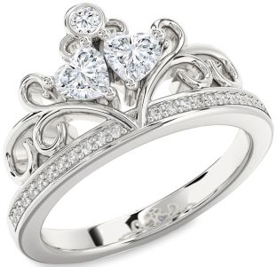 Diamond Silver Two Heart Ring