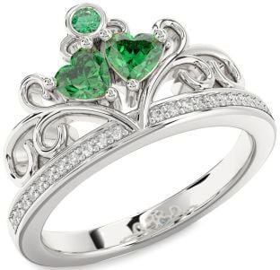 Diamond Emerald Platinum Two Heart Birthstone Ring