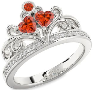 Diamond Emerald Silver Two Heart Birthstone Ring