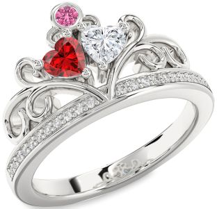 Diamond Silver Two Heart Mother's Ring