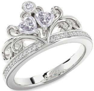 Salt & Pepper Diamond Silver Two Heart Ring
