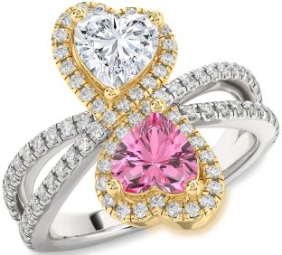 Diamond Gold Silver Heart Two Stone Promise Ring
