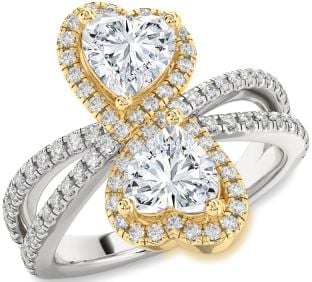 Diamond Platinum & Yellow Gold Heart Two Stone Ring