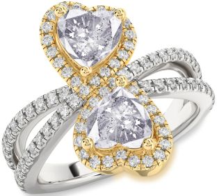 Salt & Pepper Diamond Gold Silver Heart Two Stone Ring