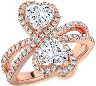 Diamond Rose Gold Heart Two Stone Ring