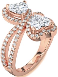 Diamond Rose Gold Heart Two Stone Ring
