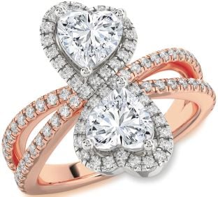 Diamond White Rose Gold Heart Two Stone Ring
