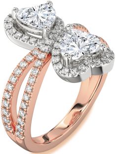 Diamond White Rose Gold Heart Two Stone Ring
