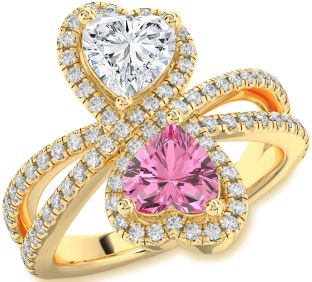 Diamond Gold Silver Heart Two Stone Promise Ring