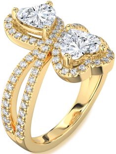 Diamond Gold Heart Two Stone Ring