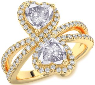 Salt & Pepper Diamond Gold Heart Two Stone Ring