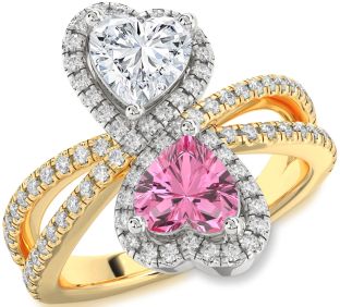 Diamond Gold Silver Heart Two Stone Promise Ring