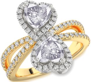 Salt & Pepper Diamond Gold Silver Heart Two Stone Ring