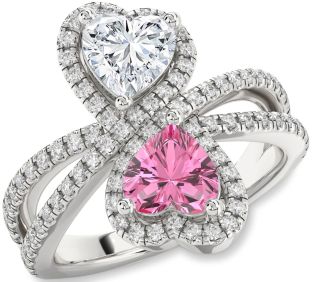 Diamond Silver Heart Two Stone Promise Ring