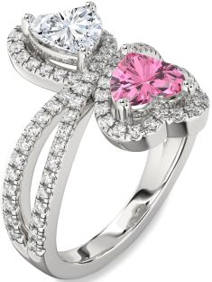 Diamond Silver Heart Two Stone Promise Ring