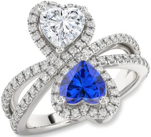 Diamond Silver Heart Two Stone Promise Ring