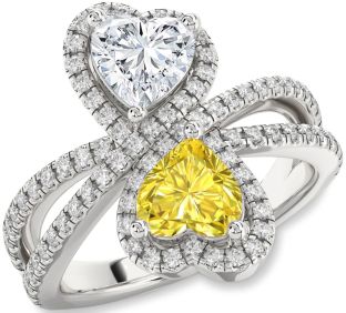 Diamond Silver Heart Two Stone Promise Ring
