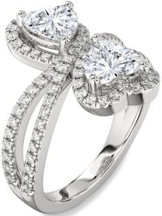 Diamond Platinum Heart Two Stone Ring