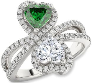 Diamond Silver Heart Two Stone Promise Ring