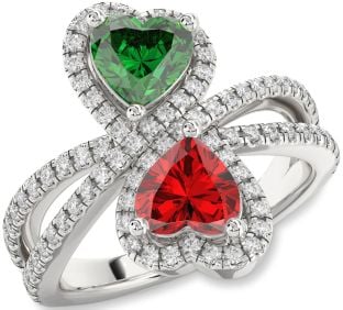 Diamond Silver Heart Two Stone Promise Ring