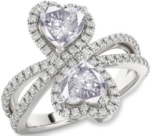 Salt & Pepper Diamond Silver Heart Two Stone Ring