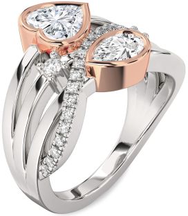 Diamond Silver & 10K Rose Gold Heart Three Stone Ring
