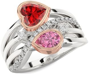 Diamond Platinum & Rose Gold Heart Three Stone Promise Ring